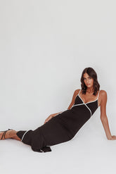 She's A Mystery Piping Trim Maxi Dress Black